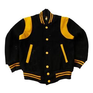 Vintage Peabody 50s Wool Varsity Letterman Youth Black/Yellow Jacket Size 8